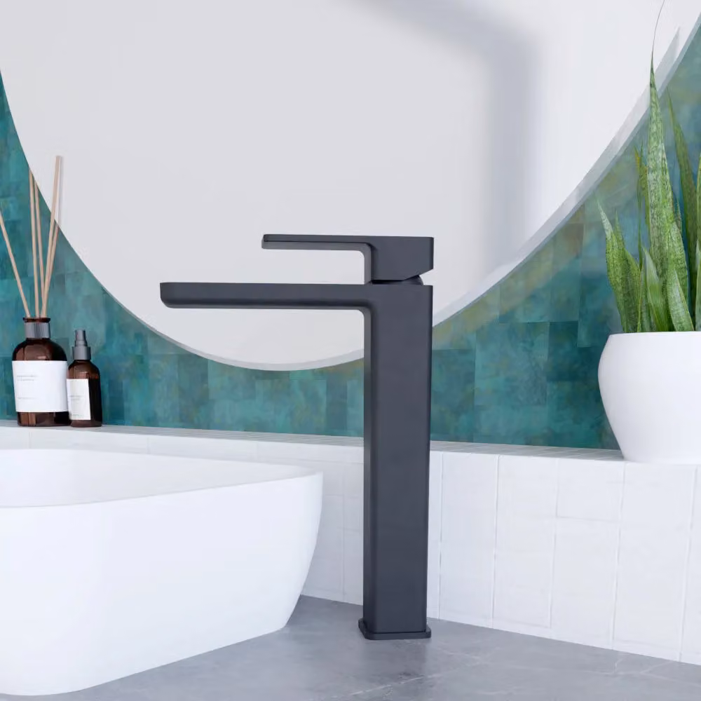 Balterley Square High Rise Mono Basin Mixer Tap in Matt Black – 3