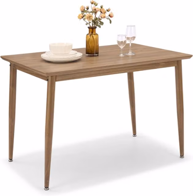 Vonhaus Mid-Century Rectangular Dining Table in Brown with Metal Legs, Width: 110 cm