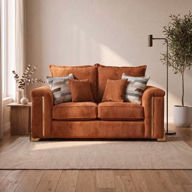 Somnior Deco Arch 2 Seater Sofa in Burnt Orange Columbus Sherpa Fabric