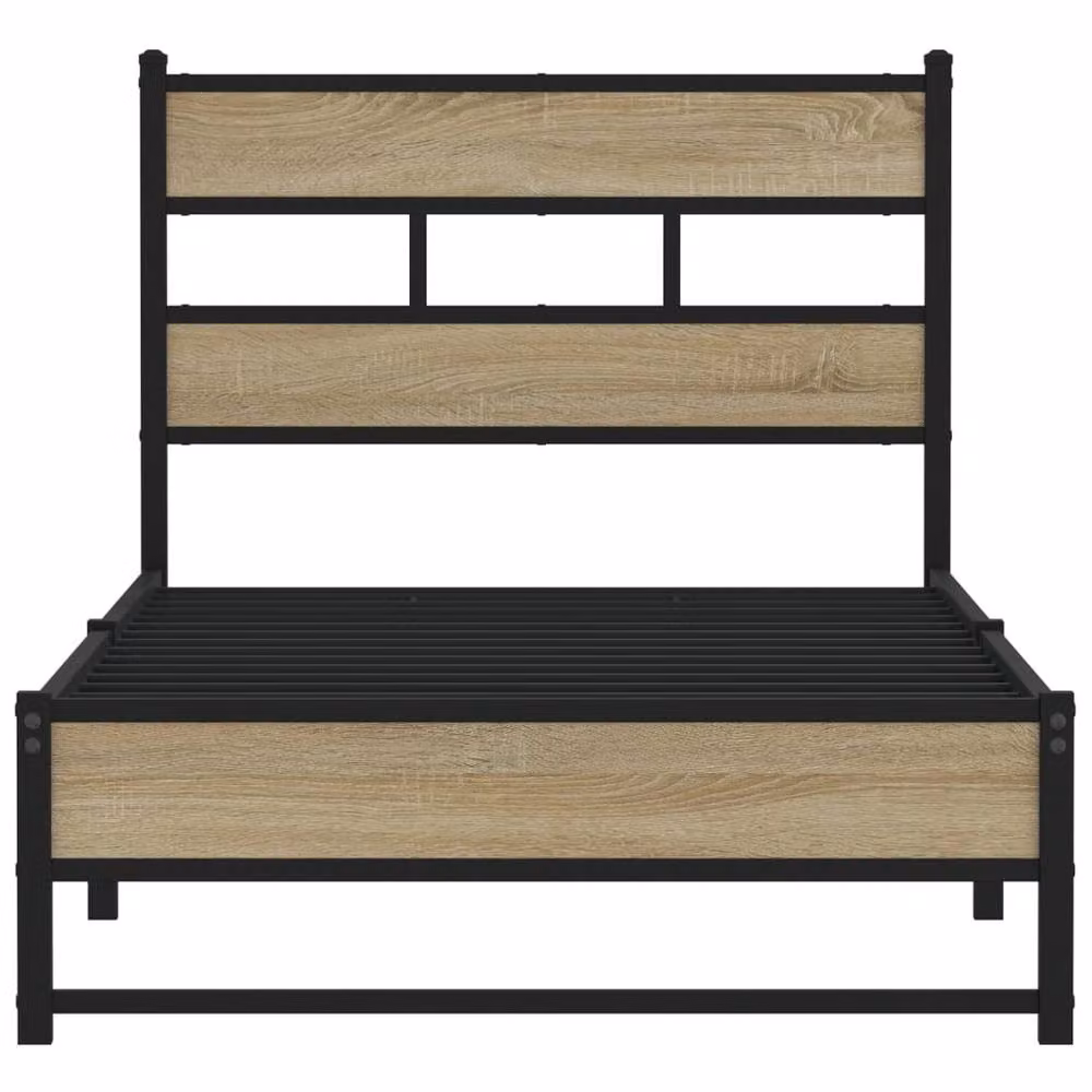 Berkfield Home Metal and Wood Single Bed Frame in Sonoma Oak Brown, W/D/H: 90 x 190 cm – 4