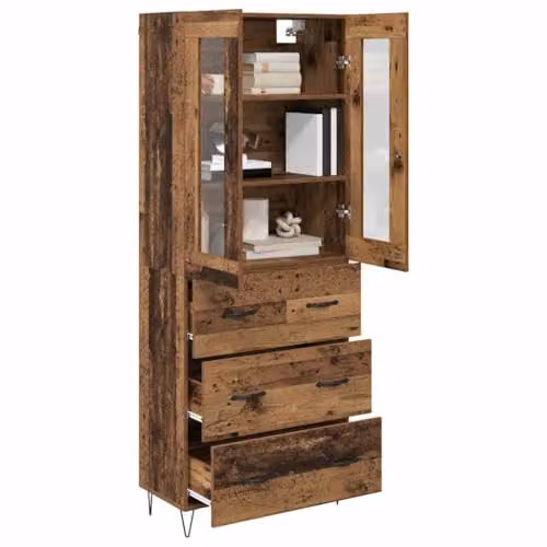 vidaXL Modern Highboard in Brown Old Wood with Hinged Doors and Internal Shelves, W/D/H: 69.5 x 34 x 90 cm