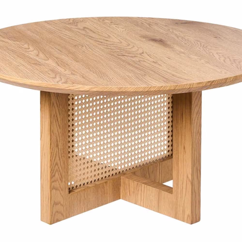 Wyld and Coco Round Coffee Table in Light Brown with MDF Top and Woven Rattan Base, Diameter: 80 cm, Height: 33 cm – 2