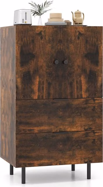 COSTWAY Industrial 2-Door Buffet Cabinet Sideboard in Brown Metal