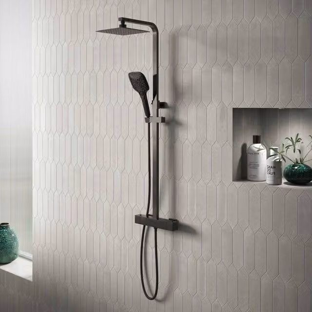 Bathroom Kingdom Menai Premium Gunmetal Square Thermostatic Shower Set in Dark Grey