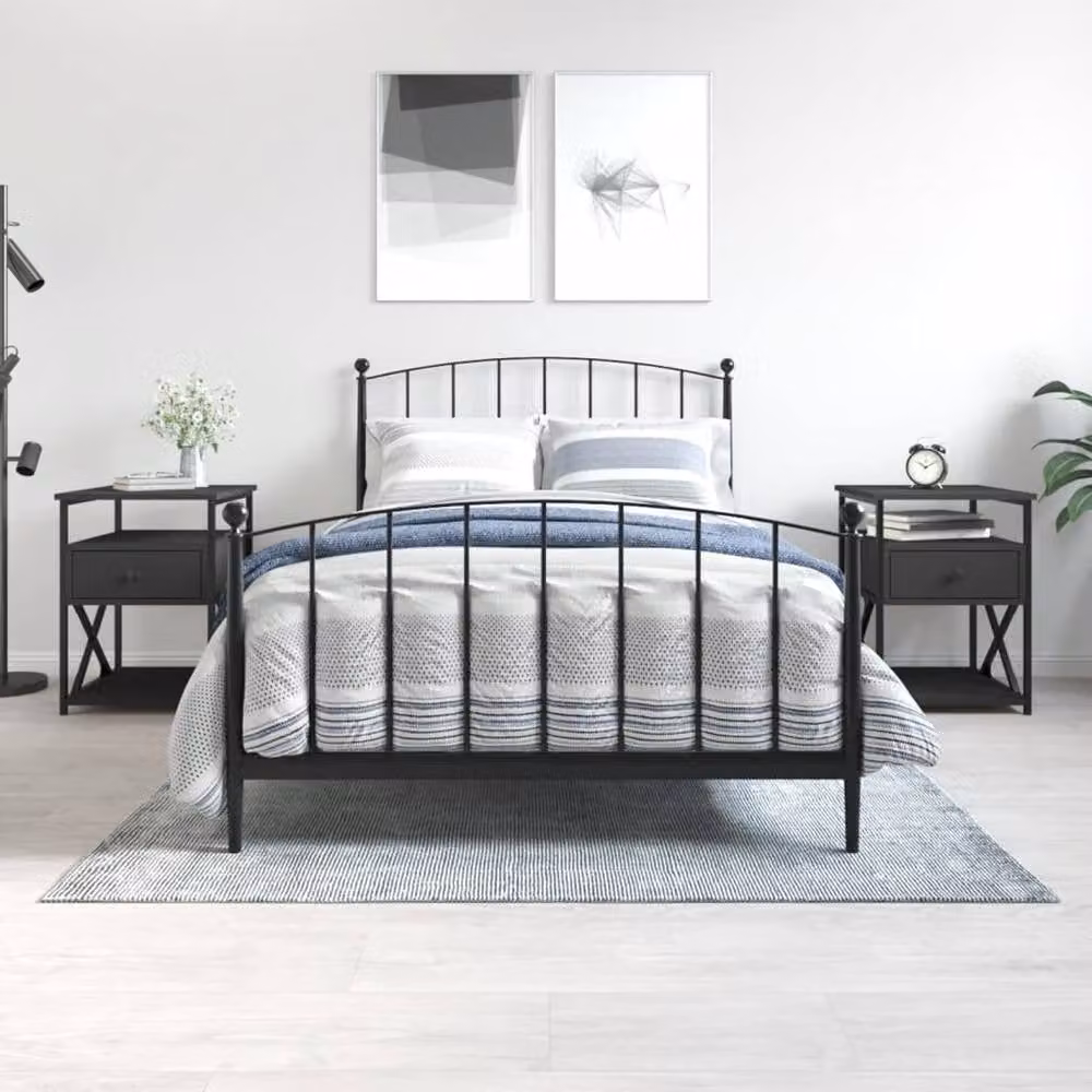 Berkfield Home Set of 2 Black Bedside Cabinets in Engineered Wood, W/D/H: 40 x 42 x 55 cm – 1
