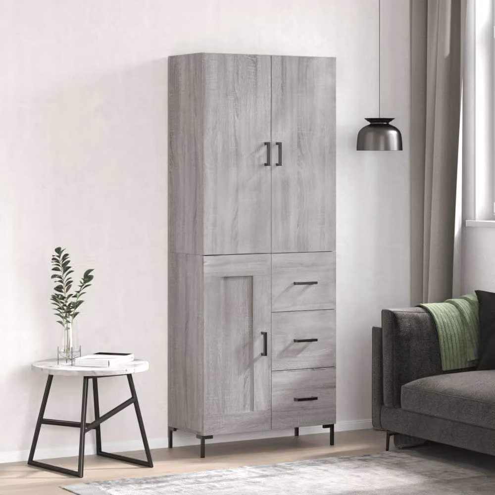 Berkfield Home Grey Sonoma Highboard with Hinged Doors and Internal Shelves, W/D/H: 69.5 x 34 x 180 cm – 2