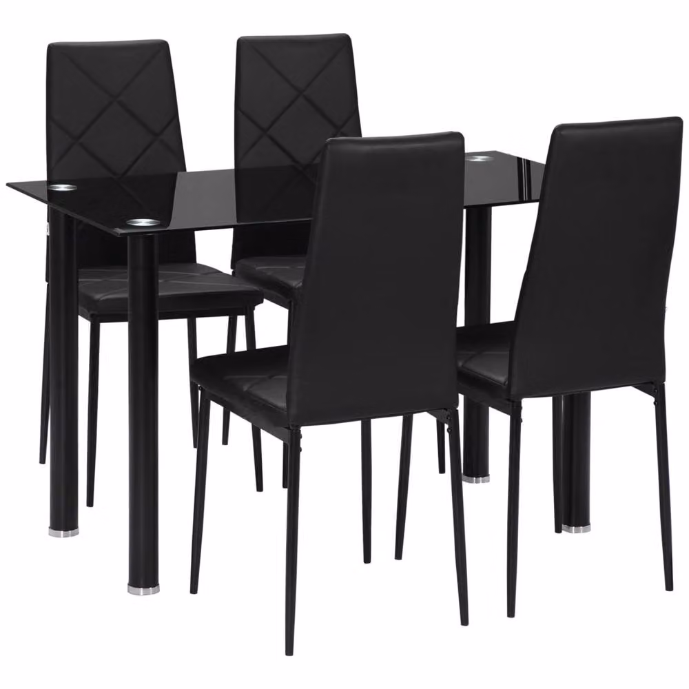 Wyld Haus Zinelalo 5 Piece Black Modern Dining Set with Glass Rectangular Table and 4 Chairs, W/D/H: 120 x 60 x 75 cm – 2