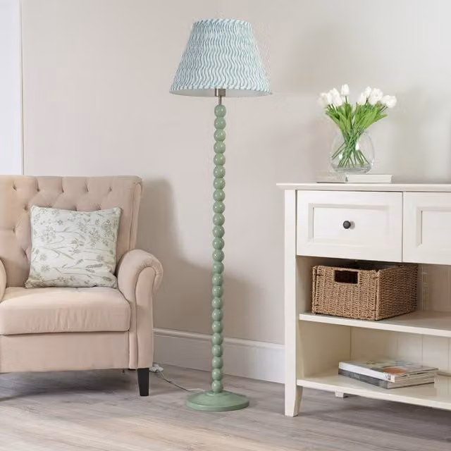Bobbins Sage Floor Lamp with Tapered Scallop Shade in Green