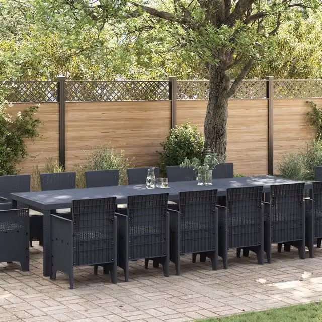 Berkfield Home 15 Piece Anthracite Poly Rattan Garden Dining Set with White Cushions – 1