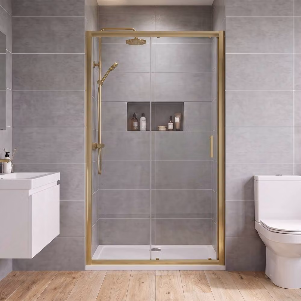 Balterley Rectangular Sliding Glass Shower Door in Silver or Gold, W: 110 cm, H: 190 cm – 2