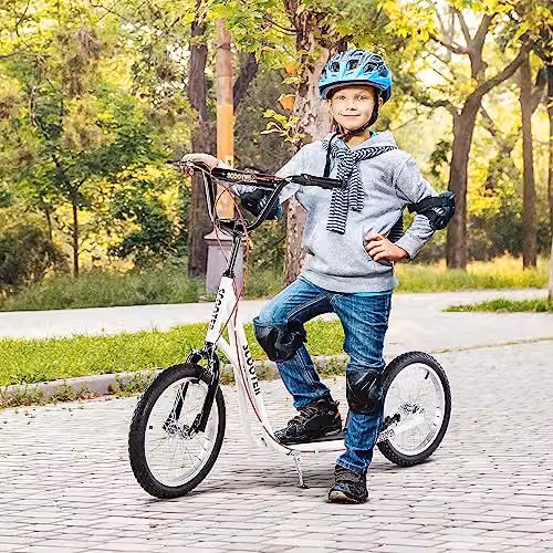 HOMCOM Adjustable Height Kick Scooter for Kids with Rubber Tyres and Brake, White – 2