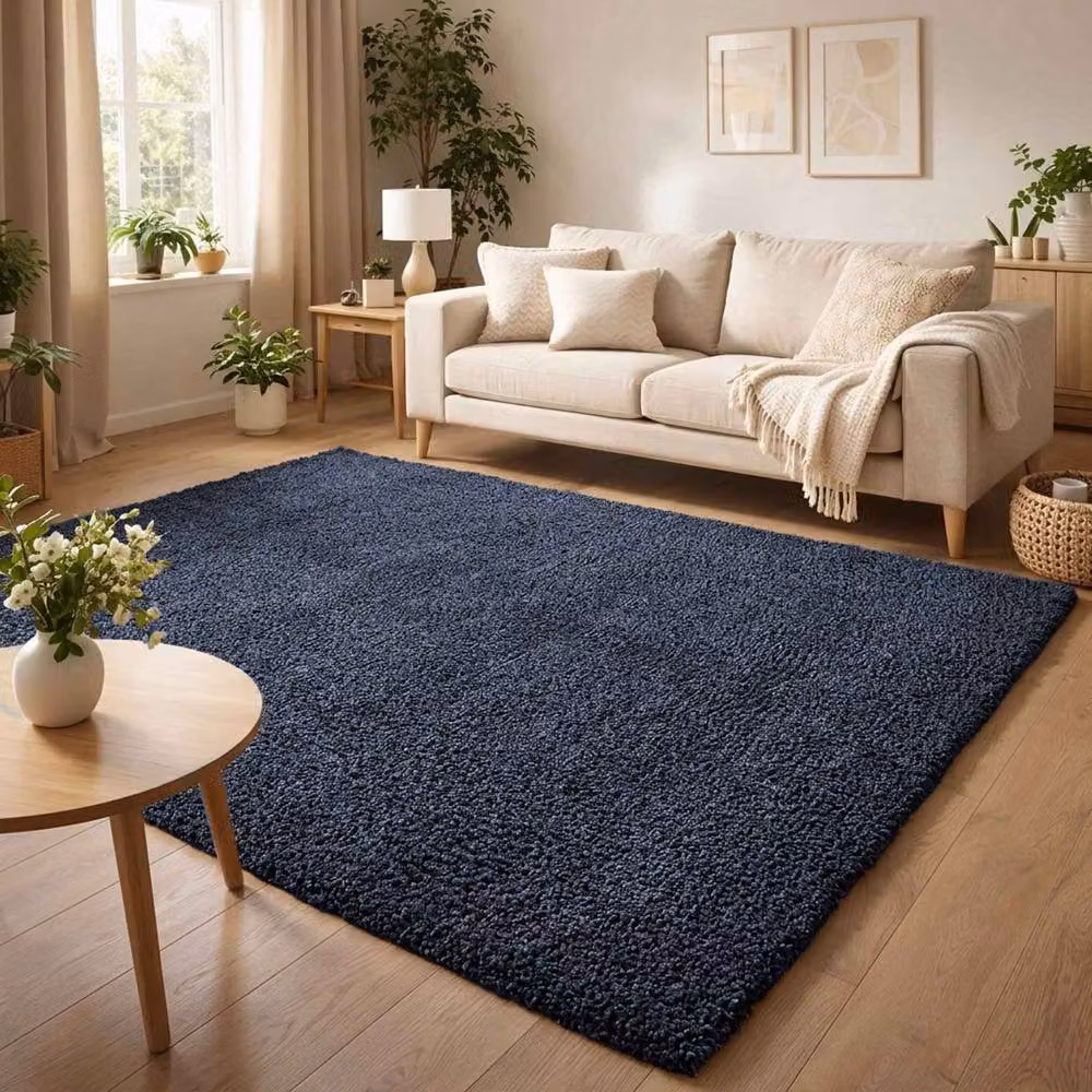 Desire Rugs Ainsley Modern Plain Round Shaggy Area Rug in Blue, Diameter: 120 cm – 2