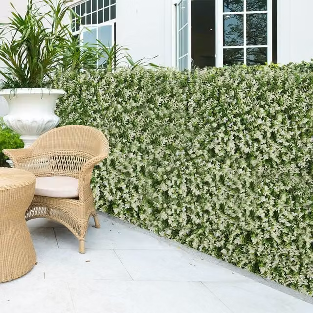 Livingandhome Artificial Eucalyptus Hedge Wall Decoration Screen in White and Green, Pack of 2