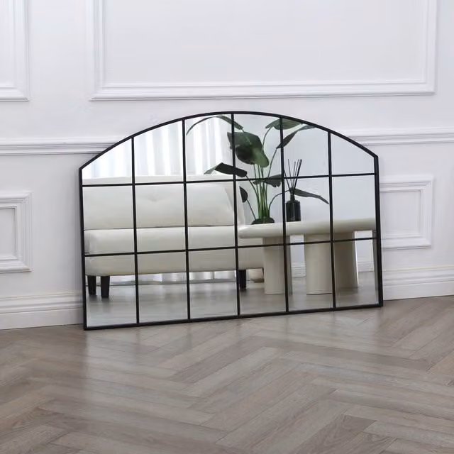 Home Garden Direct Aion Industrial Arch Wall Mirror with Black Metal Frame, W: 120 cm, H: 80 cm