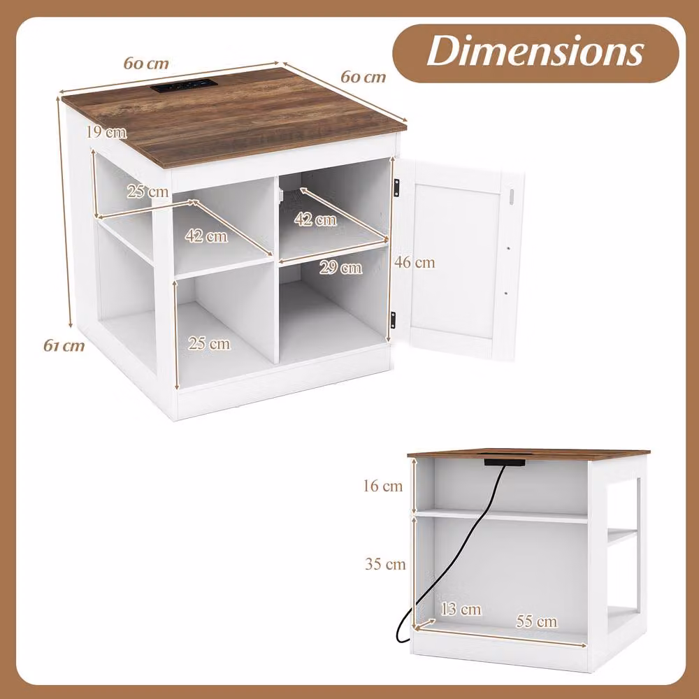 Costway Farmhouse Wooden Nightstand with Charging Station in White – 2