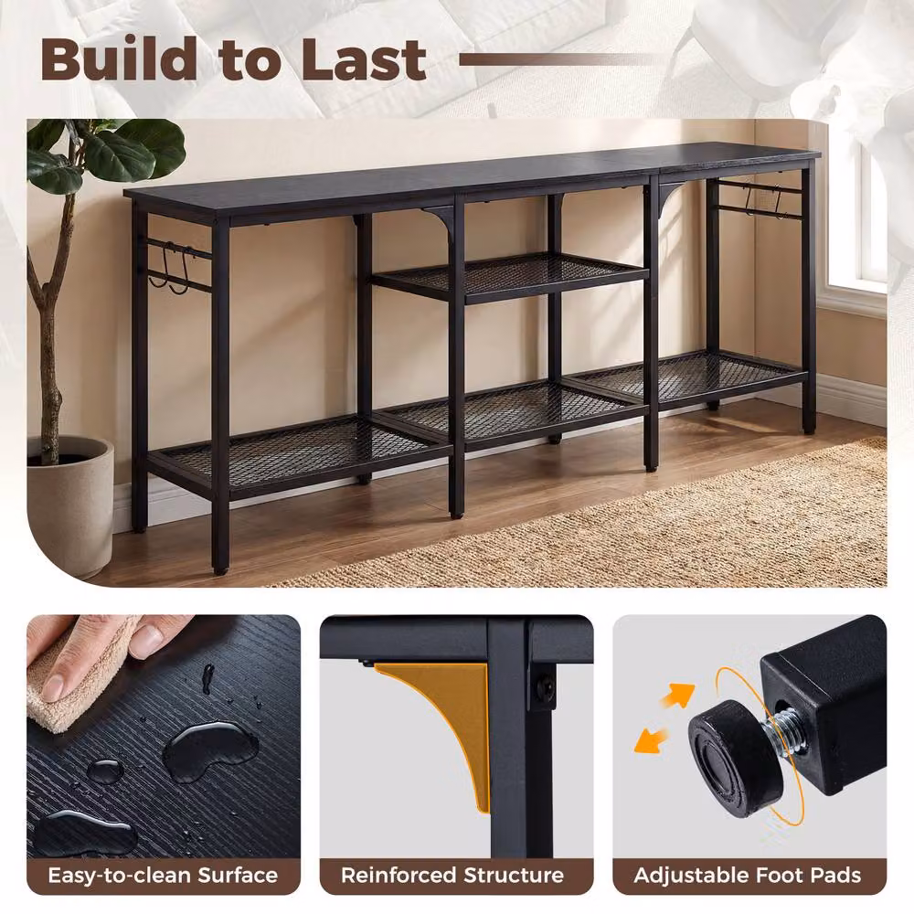 Gymax Industrial TV Stand and Media Console Table with Metal Mesh Shelves in Black – 7