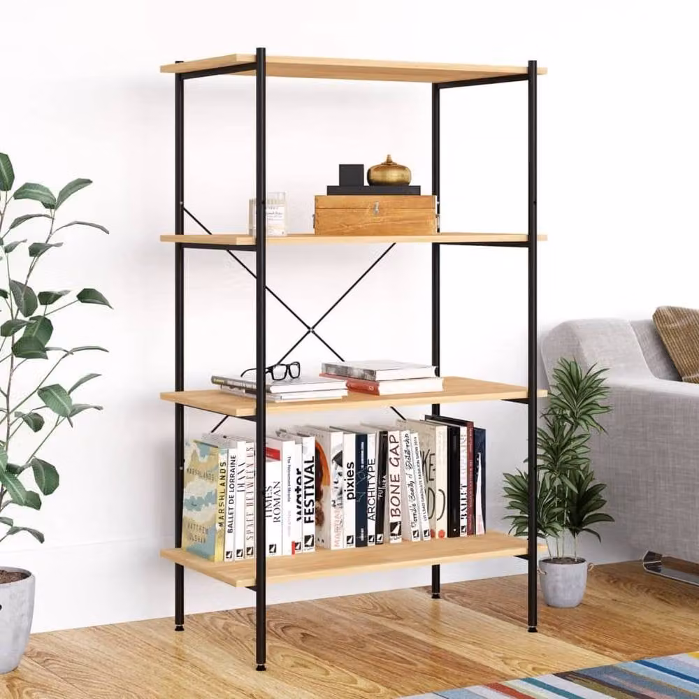 Berkfield Home Sturdy 4-Tier Industrial Shelving Unit, Black and Oak, W/D/H: 80 x 40 x 130 cm – 2