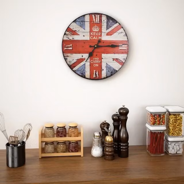 Berkfield Home Vintage Round Analog Wall Clock, Multicolour, Diameter: 30 cm – 1