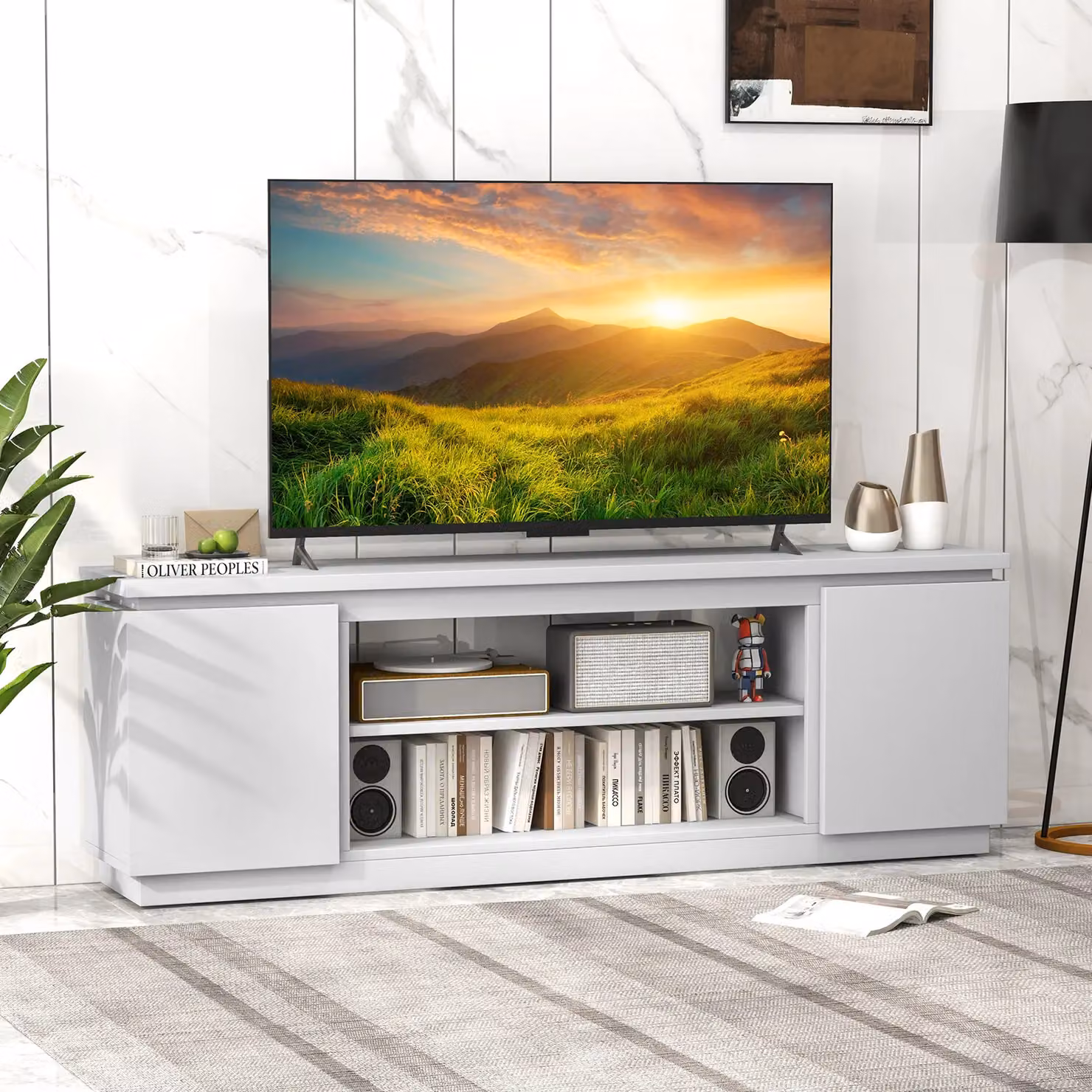 Gymax Modern White Matt Media Console Table for TVs up to 80 inch, Width: 178 cm – 2