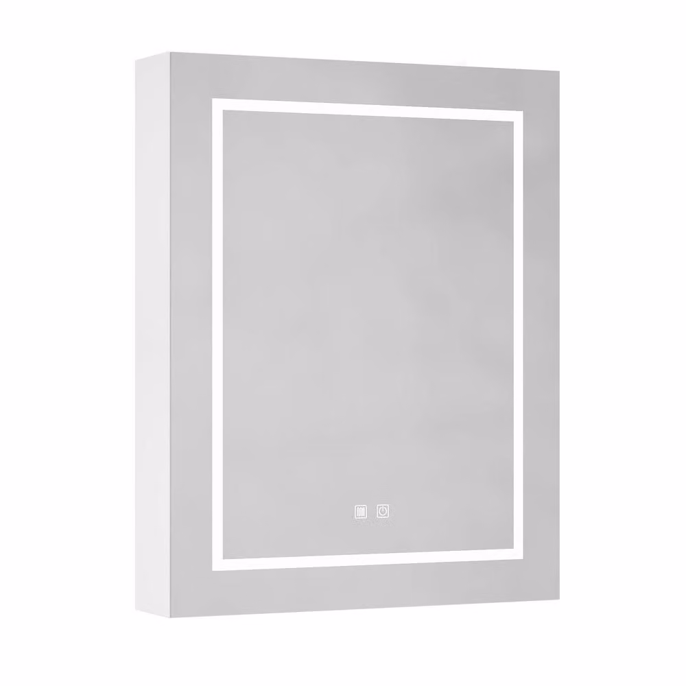 KEEPREAPER Illuminated Bathroom Mirror Cabinet in White with Shaver Socket, LED Lighting and Anti-Fog Feature – 2