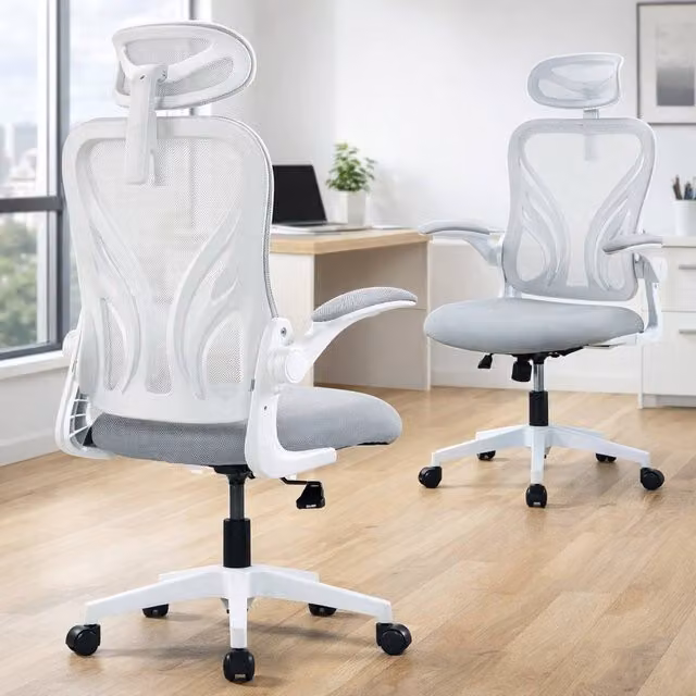 ERGOVEXA Ergonomic Office Chair with Foldable Backrest and Headrest in Grey Fabric