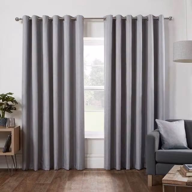 Divante Silver Grey Modern Blackout Eyelet Curtains, Height: 229 cm