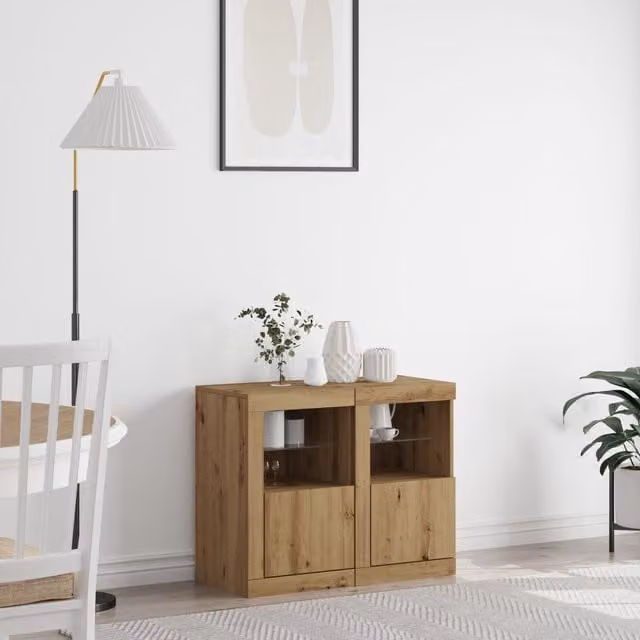 Berkfield Home Artisan Oak Side Cabinets with Integrated LED Lights, Set of 2, Brown, W: 41 cm, D: 37 cm, H: 67 cm