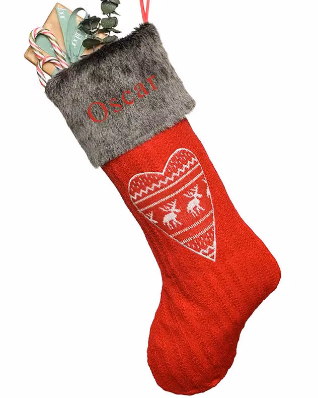 Dibor Set of 4 Red and White Scandinavian Heart Pattern Christmas Stockings – 2