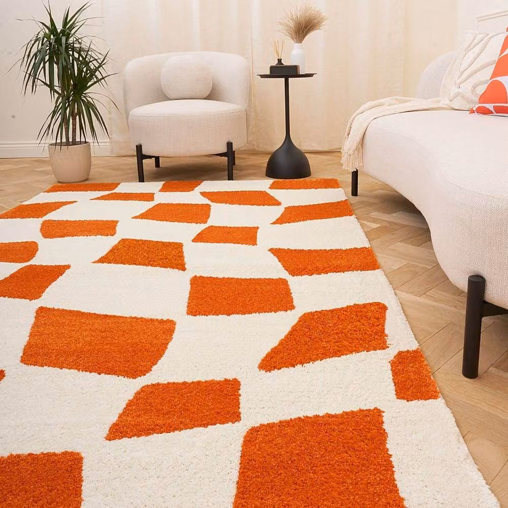 THE RUGS Joli Chequered Soft and Dense Pile Living Room and Bedroom Rug in Orange, W: 120 cm, D: 170 cm – 4