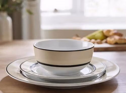 Waterside 12-Piece Beige Striped Porcelain Dinner Set – 3