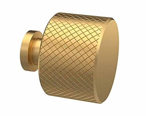 nuie H314 Modern Round Indented Knurled Knob Bathroom Furniture Handle, Brushed Brass