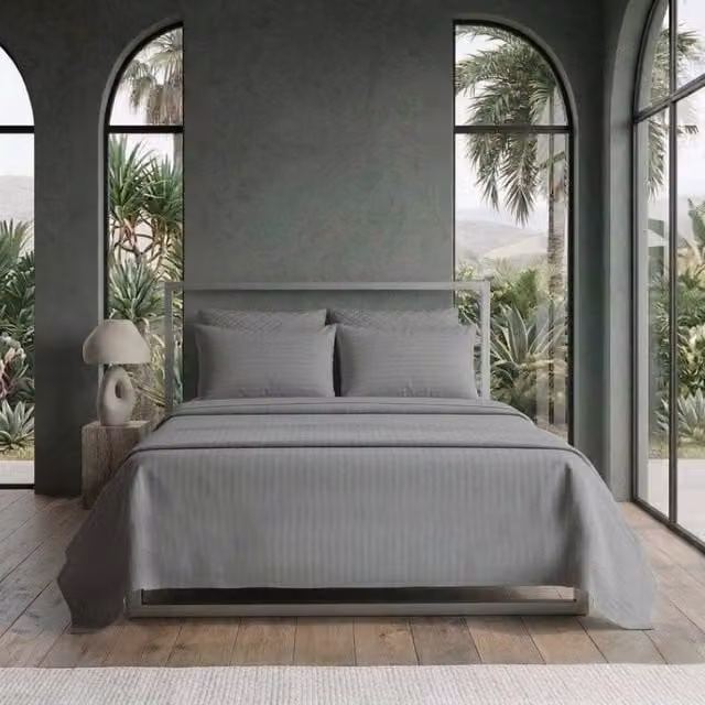 Snug City Luxury Satin Stripe T250 Cotton Rich Soft Flat Sheet Bed Linen in Grey, Size: King (180 x 200 cm) – 1