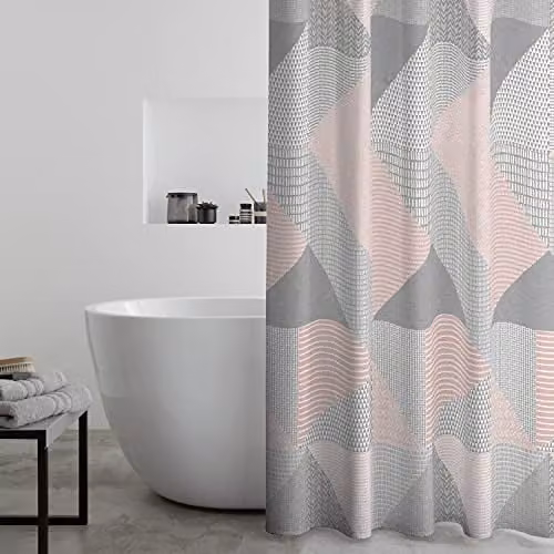 Catherine Lansfield Larsson Geo Waterproof Polyester Shower Curtain in Pink, H 180 cm x W 180 cm