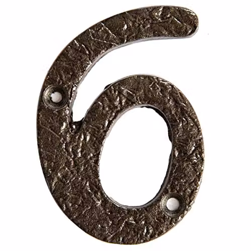 Hammer and Tongs Rustic Iron Number 6 Metal Numeral in Grey, Pack of 2, Height: 7.5 cm – 3