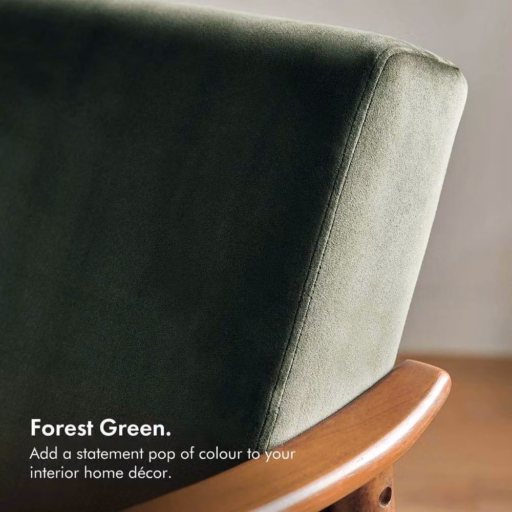 VonHaus Mid-Century Green Velvet Armchair with Rubberwood Legs – 4