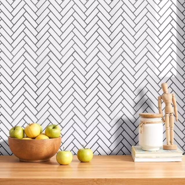 Lifeideas 10-Piece Self-Adhesive Herringbone Geometric Wall Tile Stickers in White and Grey