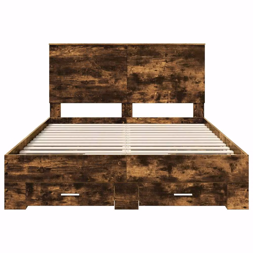 Berkfield Home Modern Bed Frame with Drawers in Smoked Oak and Brown, W/D/H: 140 x 190 cm – 3