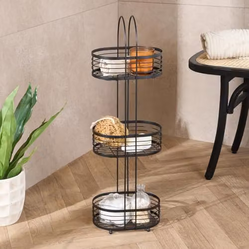OHS 3 Tier Freestanding Corner Bathroom Caddy in Black Stainless Steel – 1