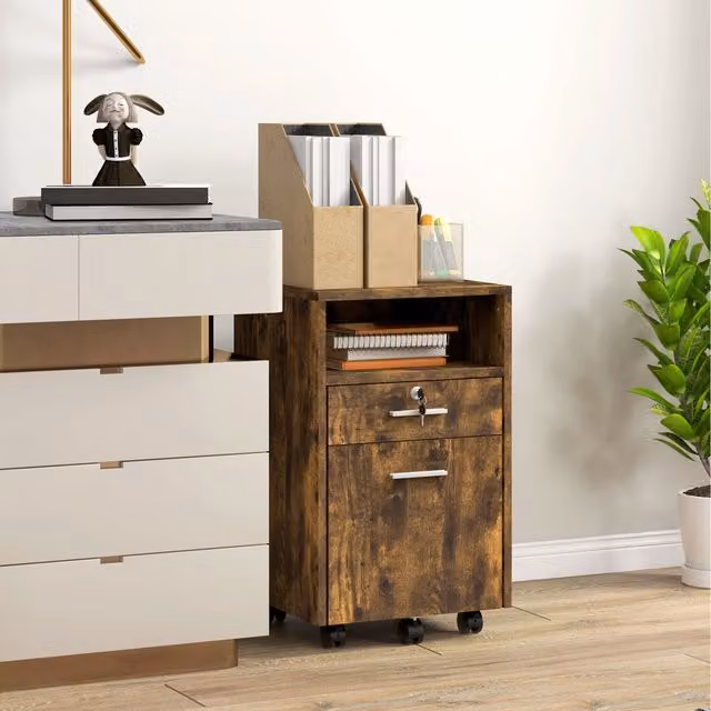 Vinsetto Modern Mobile File Cabinet with Lock and Castors, Brown