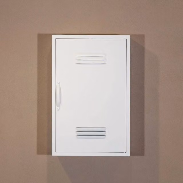 FLAVORA White Industrial Metal Wall Mounted Bathroom Locker with Internal Shelves and Hinged Doors