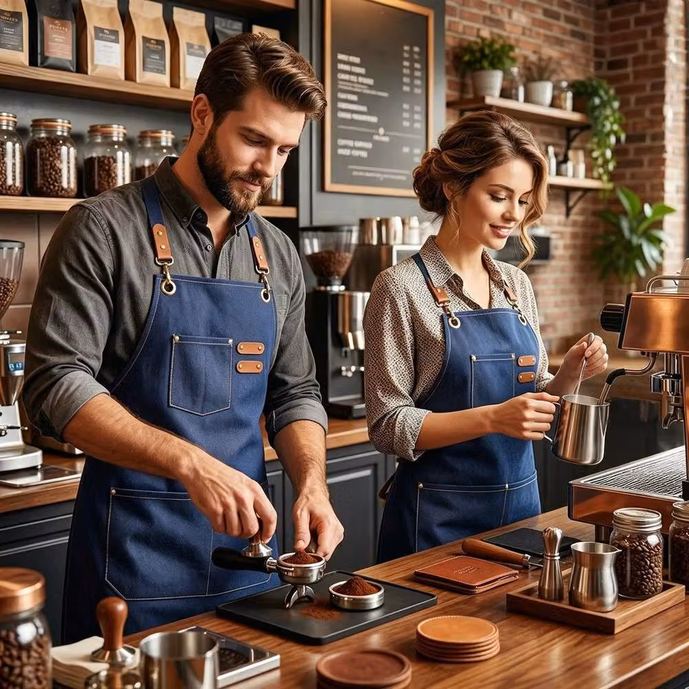 FLAVORA Blue Waxed Canvas Unisex Work Apron, Waterproof and Oil Resistant, W/H: 100 x 15 cm – 4