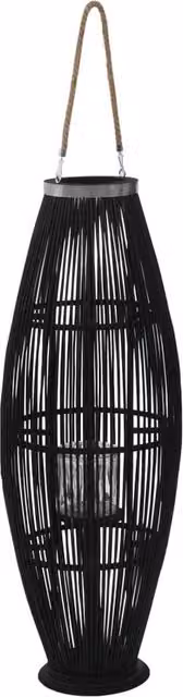 Berkfield Home Hanging Bamboo Candle Lantern Holder, Black, Height: 95 cm