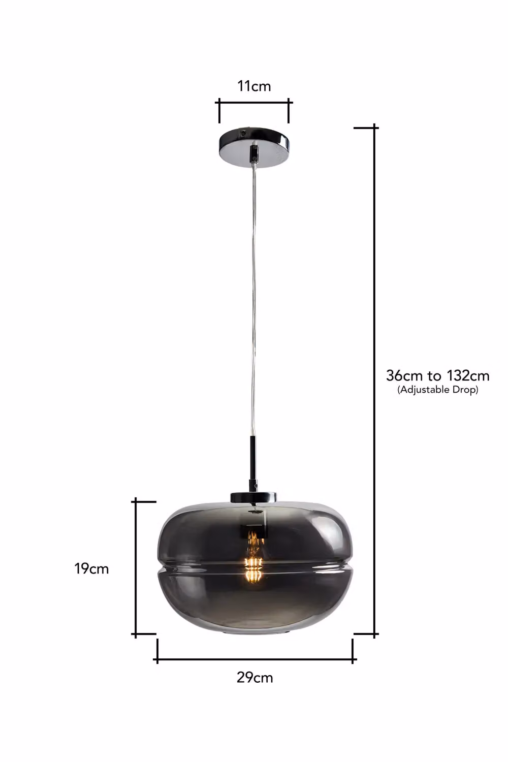 BHS Lighting Joel Smoke Glass Ceiling Pendant Light in Grey – 4