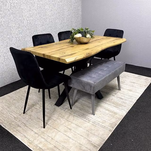 KOSY KOALA Modern Rectangular Dining Set with Velvet Chairs and Reinforced Wooden Benches in Brown, Black or Grey