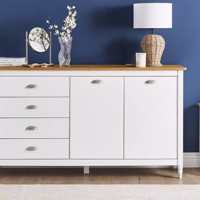 Wyld and Coco Scandinavian Sideboard in White with Natural Pine Top, featuring 2 Doors and 4 Drawers – 1