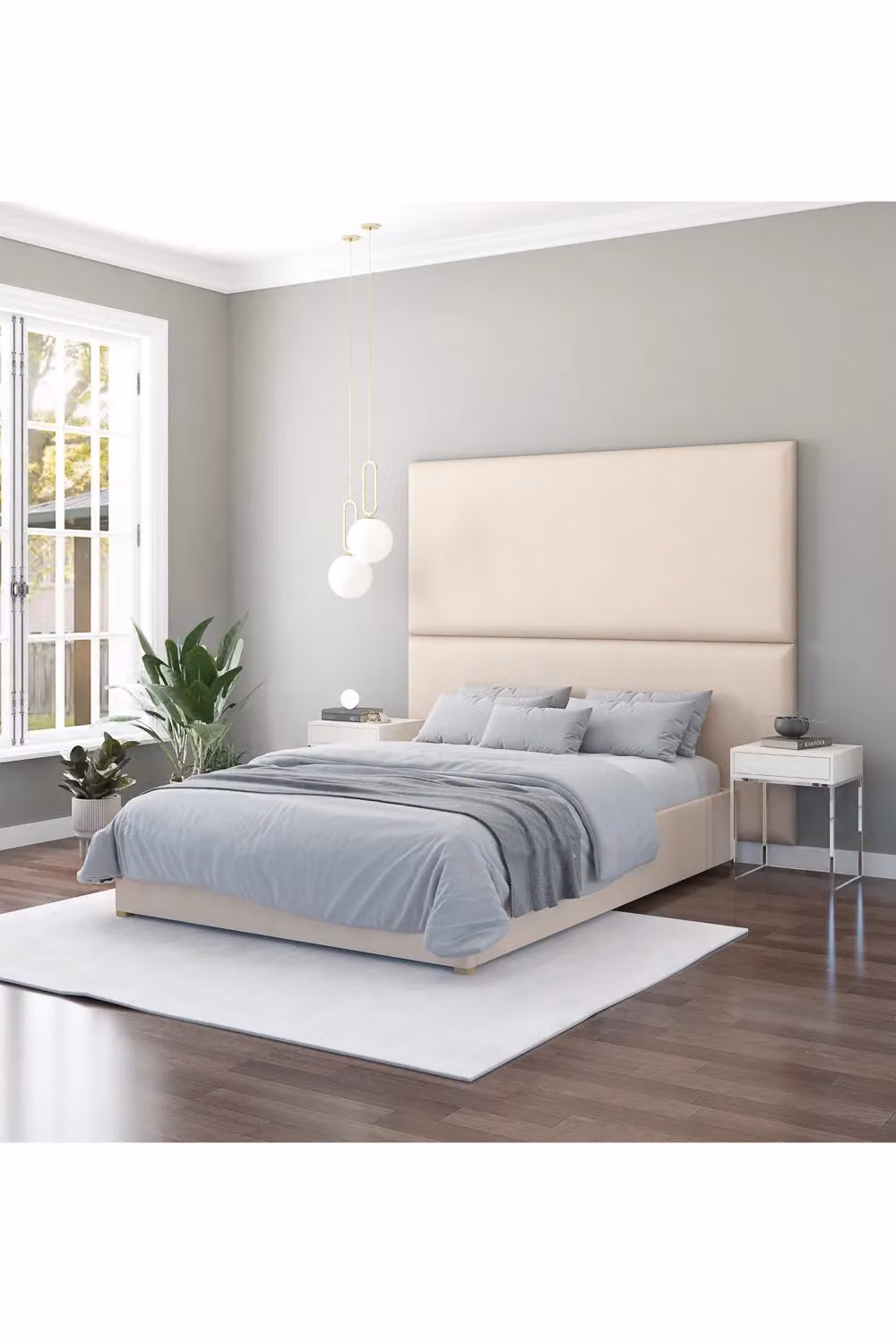 Aspire Large Upholstered Velvet Wall Panel Headboard in Sand Beige, W/H: 210 x 90 cm – 2