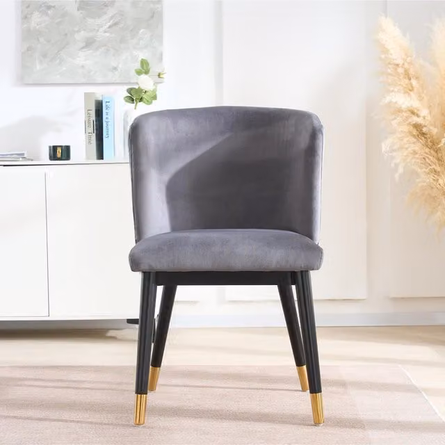 Life Interiors Sofina Modern Velvet Dining Chairs with Tufted Back and Gold Tips, Grey
