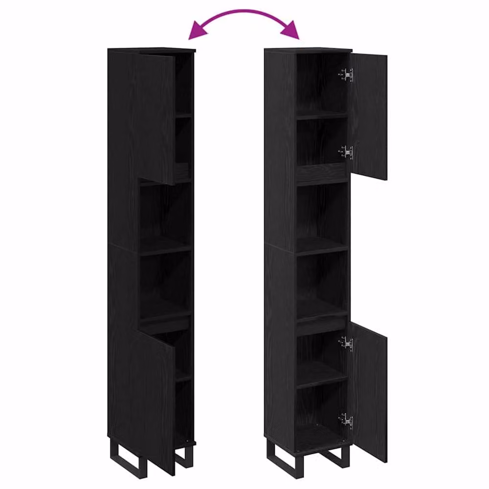 Berkfield Home Modern Black Oak Bathroom Cabinet with Hinged Doors and Open Shelf, W/D/H: 30 x 30 x 190 cm – 4