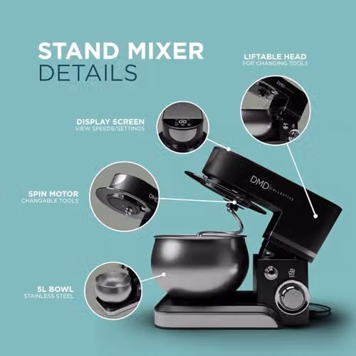 DMD Collective Digital Stand Mixer with 5L Bowl, 6 Speeds and Pulse Mode in Black – 4