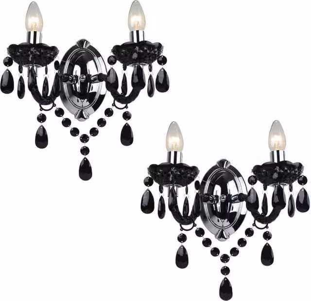 First Choice Lighting Marie Therese Style Wall Light Set of 2, Black and Chrome – 1